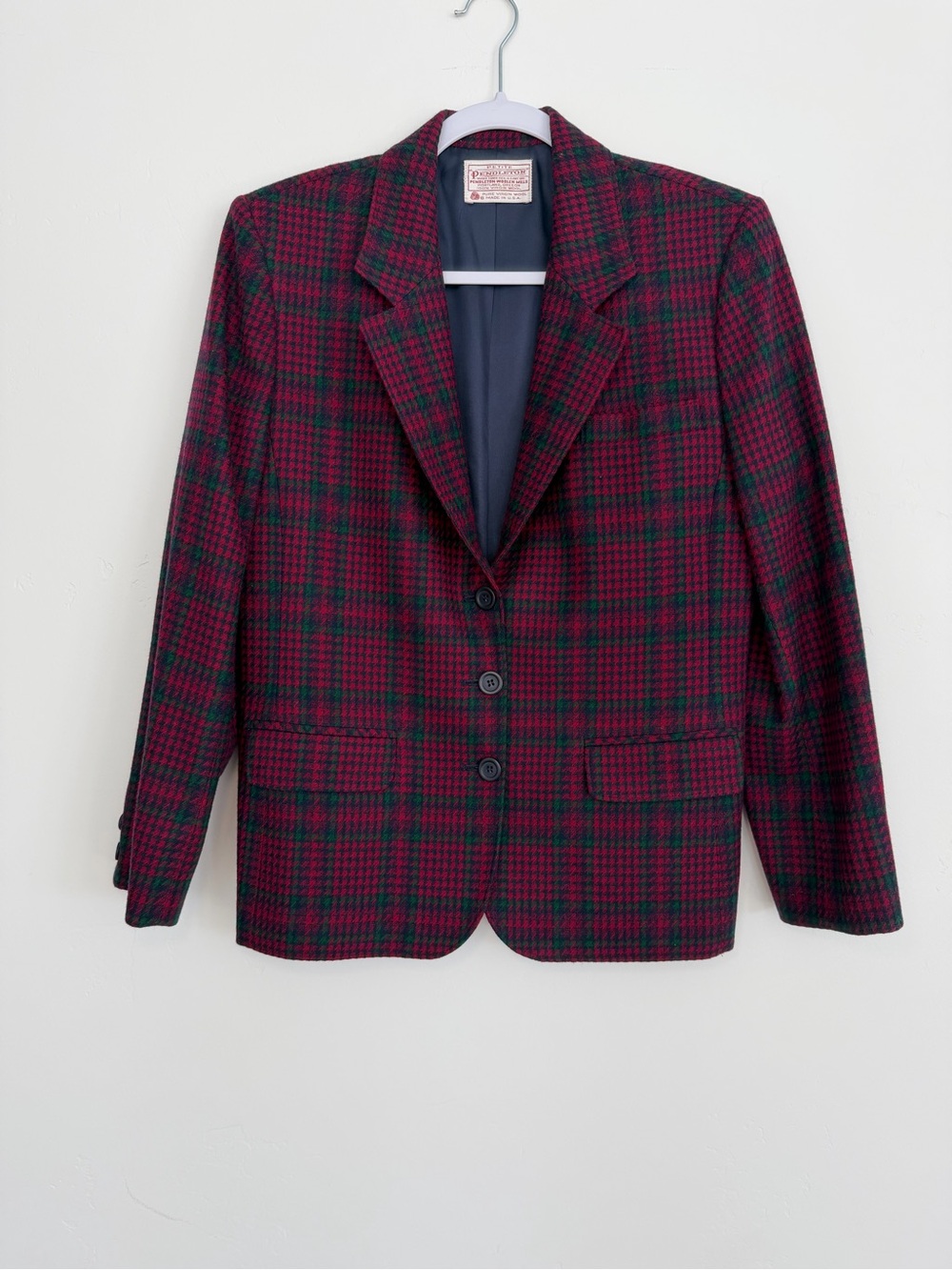 Vintage Pendleton Petite 10P Red Green Plaid Wool Blazer 100% Virgin Wool 10